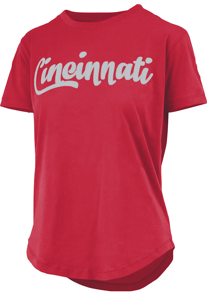 Pressbox Cincinnati Bearcats Womens Red Script Sequins Short Sleeve T-Shirt