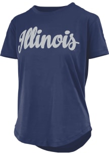Pressbox Illinois Fighting Illini Womens Navy Blue Script Sequins Short Sleeve T-Shirt