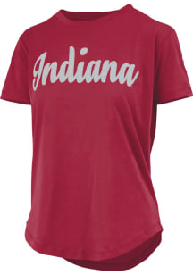 Pressbox Indiana Hoosiers Womens Crimson Script Sequins Short Sleeve T-Shirt