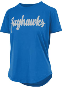 Pressbox Kansas Jayhawks Womens Blue Script Sequins Short Sleeve T-Shirt