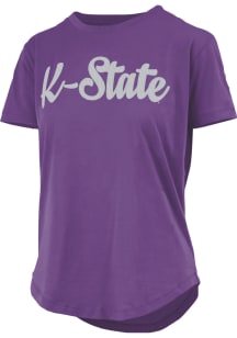Pressbox K-State Wildcats Womens Purple Script Sequins Short Sleeve T-Shirt