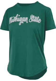 Pressbox Michigan State Spartans Womens Green Script Sequins Short Sleeve T-Shirt