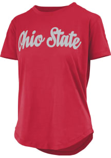 Ohio State Buckeyes Red Pressbox Script Sequins Short Sleeve T-Shirt