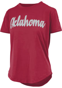 Pressbox Oklahoma Sooners Womens Crimson Script Sequins Short Sleeve T-Shirt