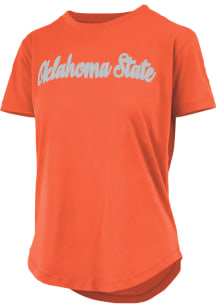Pressbox Oklahoma State Cowboys Womens Orange Script Sequins Short Sleeve T-Shirt