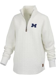 Womens Michigan Wolverines Ivory Pressbox Mia Qtr Zip