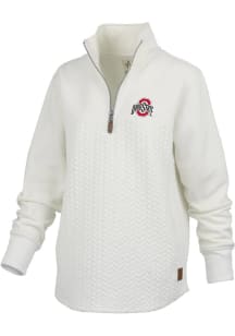 Womens Ohio State Buckeyes Ivory Pressbox Mia Qtr Zip