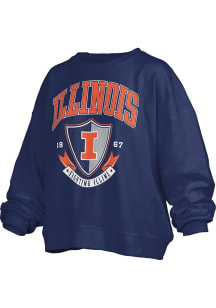 Womens Illinois Fighting Illini Navy Blue Pressbox Buckler Janise Crew Sweatshirt