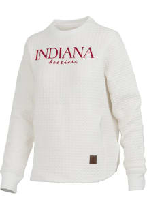 Womens Indiana Hoosiers Ivory Pressbox Champagne Crew Sweatshirt