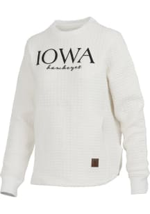 Womens Iowa Hawkeyes Ivory Pressbox Champagne Crew Sweatshirt