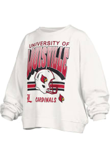 Pressbox Louisville Cardinals Womens White Sheffield Janise Crew Sweatshirt