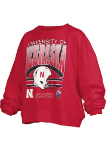 Womens Nebraska Cornhuskers Red Pressbox Sheffield Janise Crew Sweatshirt