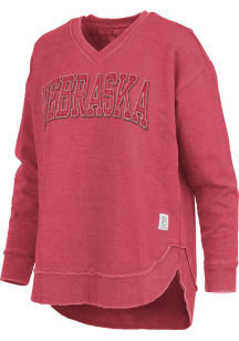 Womens Nebraska Cornhuskers Red Pressbox Westin Crew Sweatshirt