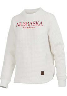 Womens Nebraska Cornhuskers Ivory Pressbox Champagne Crew Sweatshirt