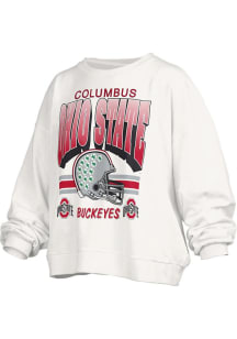 Womens Ohio State Buckeyes White Pressbox Sheffield Janise Crew Sweatshirt