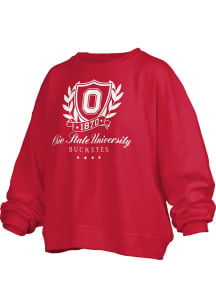 Womens Ohio State Buckeyes Red Pressbox Big Aug Janise Crew Sweatshirt