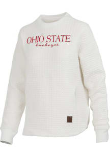 Womens Ohio State Buckeyes Ivory Pressbox Champagne Crew Sweatshirt