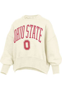 Womens Ohio State Buckeyes Ivory Pressbox New Zealand Youngstown Crew Sweatshirt