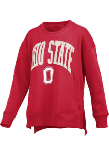 Womens Ohio State Buckeyes Red Pressbox Venice Crew Sweatshirt