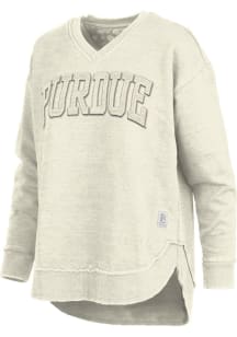 Womens Purdue Boilermakers Ivory Pressbox Westin Crew Sweatshirt