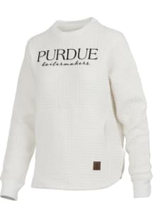 Womens Purdue Boilermakers Ivory Pressbox Champagne Crew Sweatshirt