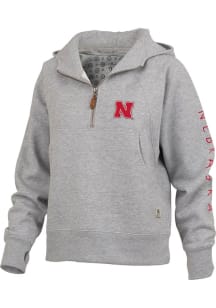 Womens Nebraska Cornhuskers Grey Pressbox Bronco Hooded Sweatshirt