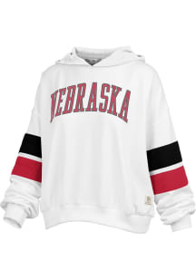 Womens Nebraska Cornhuskers White Pressbox Kelly Hooded Sweatshirt