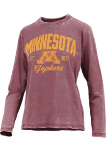 Womens Minnesota Golden Gophers Maroon Pressbox Vintage Burnout LS Tee