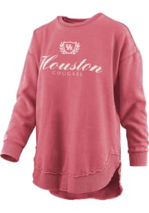 Pressbox Houston Cougars Womens Red Script Vintage Fleece Crew Sweatshirt