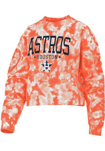 Houston Astros Womens Orange Tie Dye Crew Sweatshirt