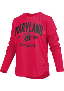 Womens Maryland Terrapins Red Pressbox Arch Script LS Tee