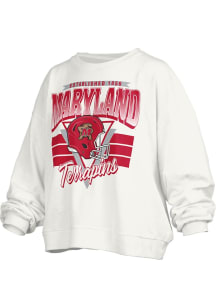 Womens Maryland Terrapins White Pressbox Trilogy Crew Sweatshirt
