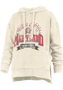 Womens Maryland Terrapins Ivory Pressbox Capitan Hooded Sweatshirt