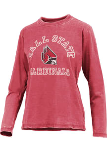 Pressbox Ball State Cardinals Womens Red Vintage Burnout LS Tee