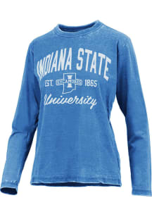 Pressbox Indiana State Sycamores Womens Blue Vintage Burnout LS Tee