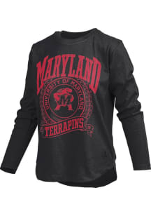 Womens Maryland Terrapins Black Pressbox Collegiate LS Tee