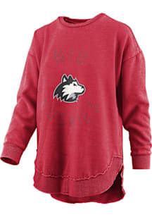 Pressbox Northern Illinois Huskies Womens Red Burnout Poncho Crew Sweatshirt