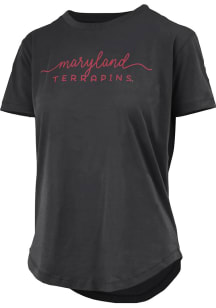 Maryland Terrapins Black Pressbox Script Design Short Sleeve T-Shirt