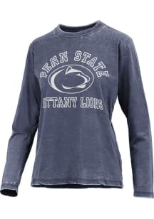 Womens Penn State Nittany Lions Navy Blue Pressbox Burnout LS Tee