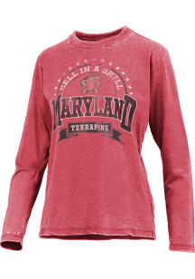 Womens Maryland Terrapins Red Pressbox Capitan LS Tee