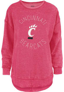 Womens Cincinnati Bearcats Red Pressbox Melange Crew Sweatshirt