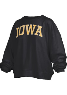 Womens Iowa Hawkeyes Black Pressbox School Sequins Crew Sweatshirt