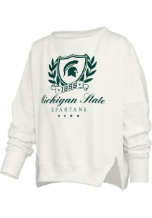 Womens Michigan State Spartans White Pressbox Field Day Crew Sweatshirt