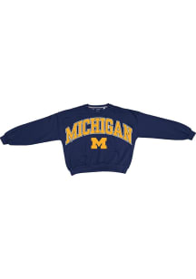 Womens Michigan Wolverines Blue Pressbox Sweeper Crew Sweatshirt