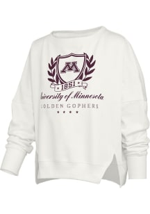 Womens Minnesota Golden Gophers White Pressbox Field Day Crew Sweatshirt