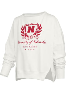 Womens Nebraska Cornhuskers White Pressbox Field Day Crew Sweatshirt