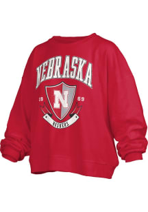 Womens Nebraska Cornhuskers Red Pressbox Janise Crew Sweatshirt
