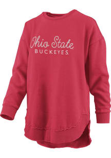 Womens Ohio State Buckeyes Red Pressbox Chain Stitch Crew Sweatshirt