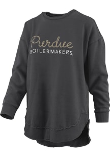 Womens Purdue Boilermakers Black Pressbox Chain Stitch Crew Sweatshirt