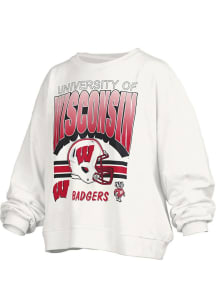 Womens Wisconsin Badgers White Pressbox Janise Crew Sweatshirt